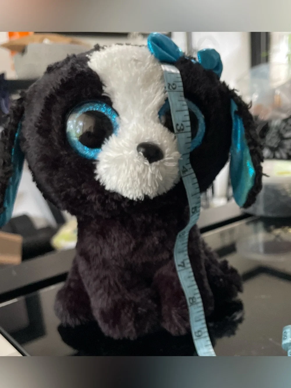 Ty Black and White Plush Puppy with Blue Accents